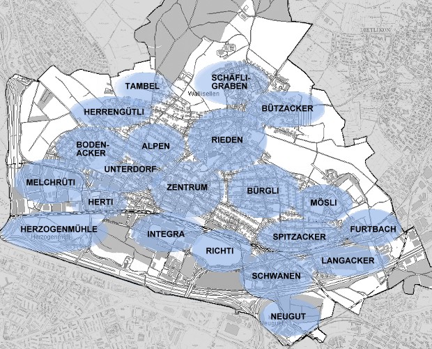 Quartiere von Wallisellen